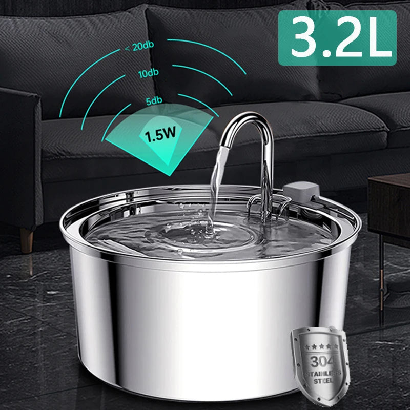 3.2L Automatic Stainless Steel Fountain with a Filter
