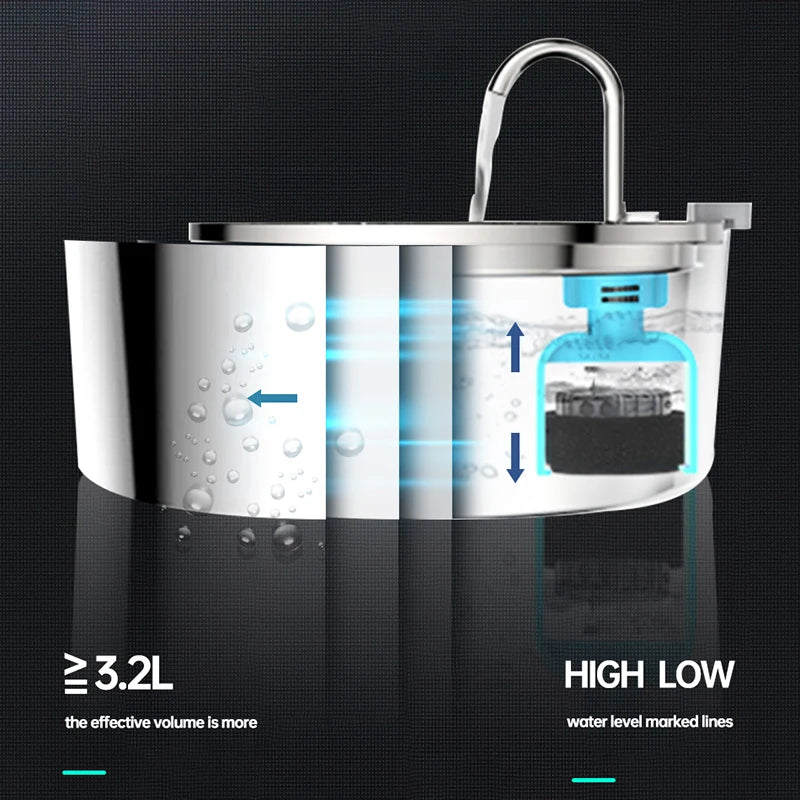 3.2L Automatic Stainless Steel Fountain with a Filter